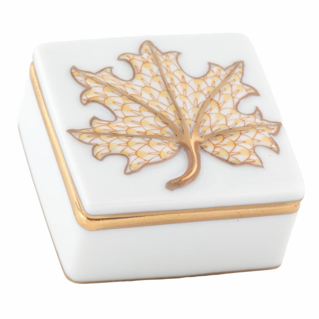 Herend Maple Leaf Box Figurines Herend Butterscotch 