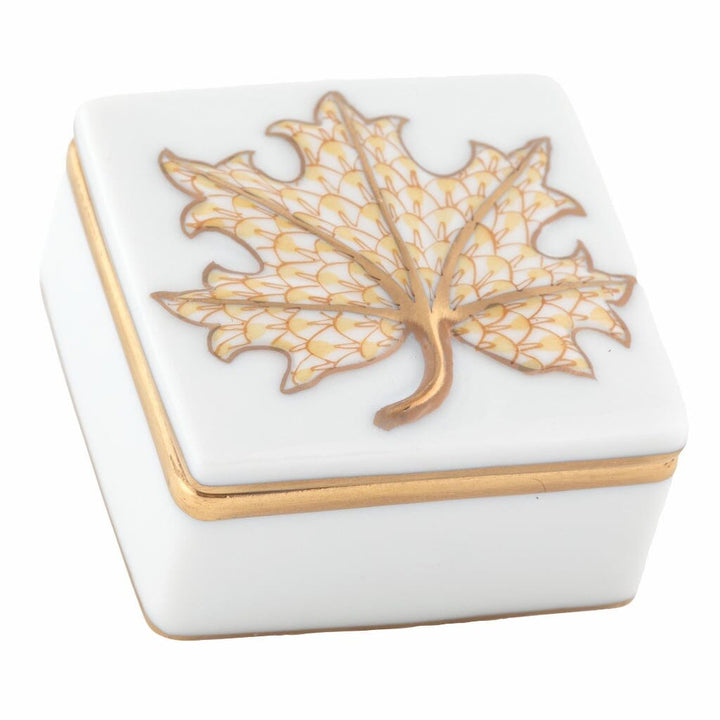 Herend Maple Leaf Box Figurines Herend Butterscotch 