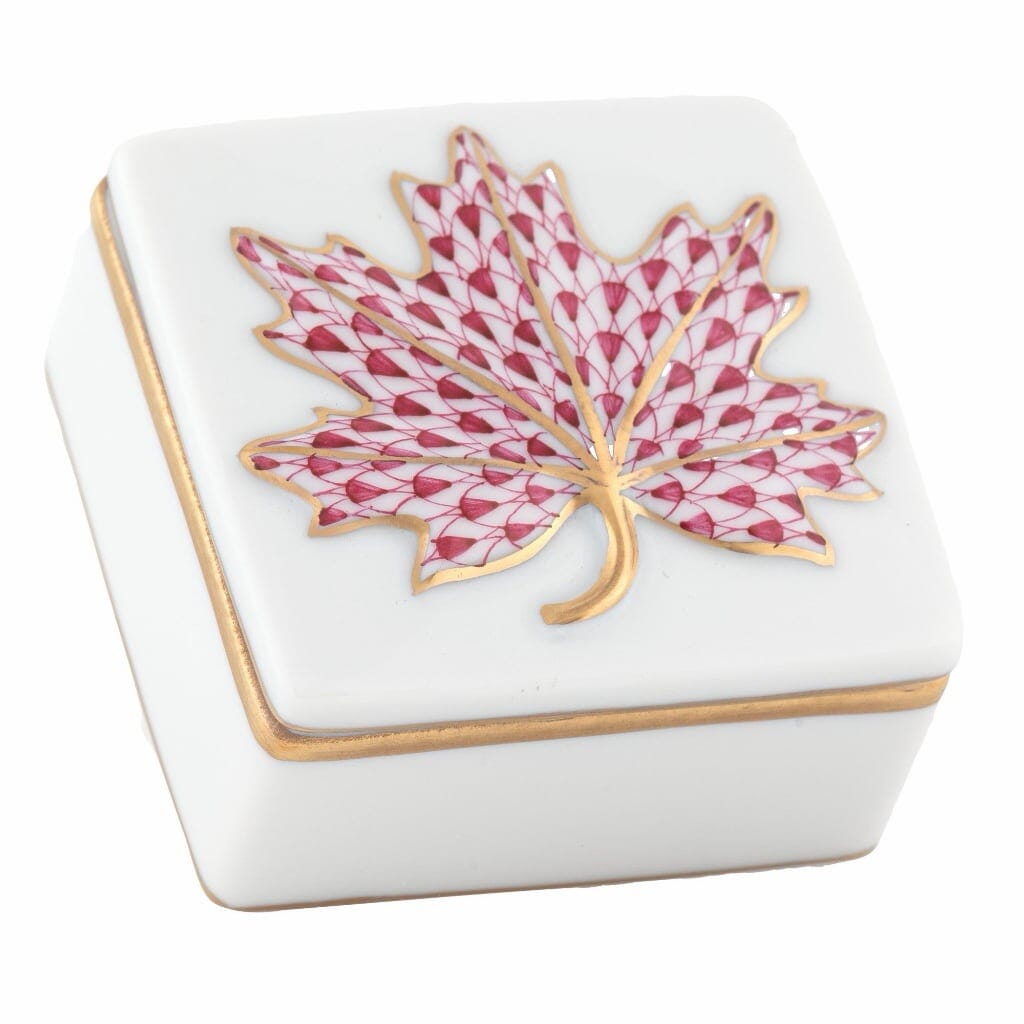 Herend Maple Leaf Box Figurines Herend Raspberry 