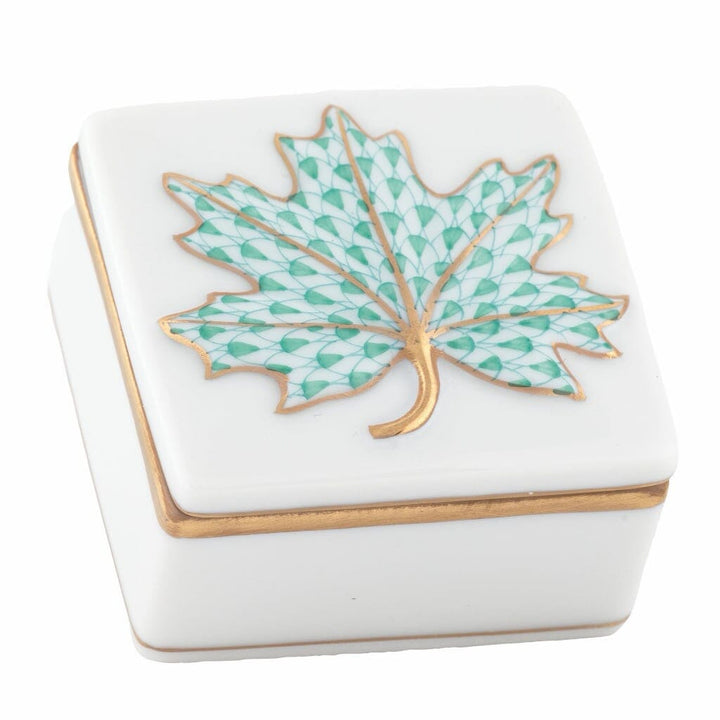 Herend Maple Leaf Box Figurines Herend Green 