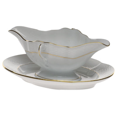 Herend Golden Edge Gravy Boat With Fixed Stand Dinnerware Herend 
