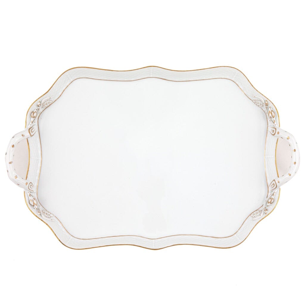 Herend Golden Edge Rec Tray With Branch Handles Trays Herend 