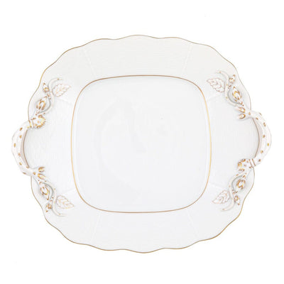 Herend Golden Edge Square Cake Plate With Handles Dinnerware Herend 