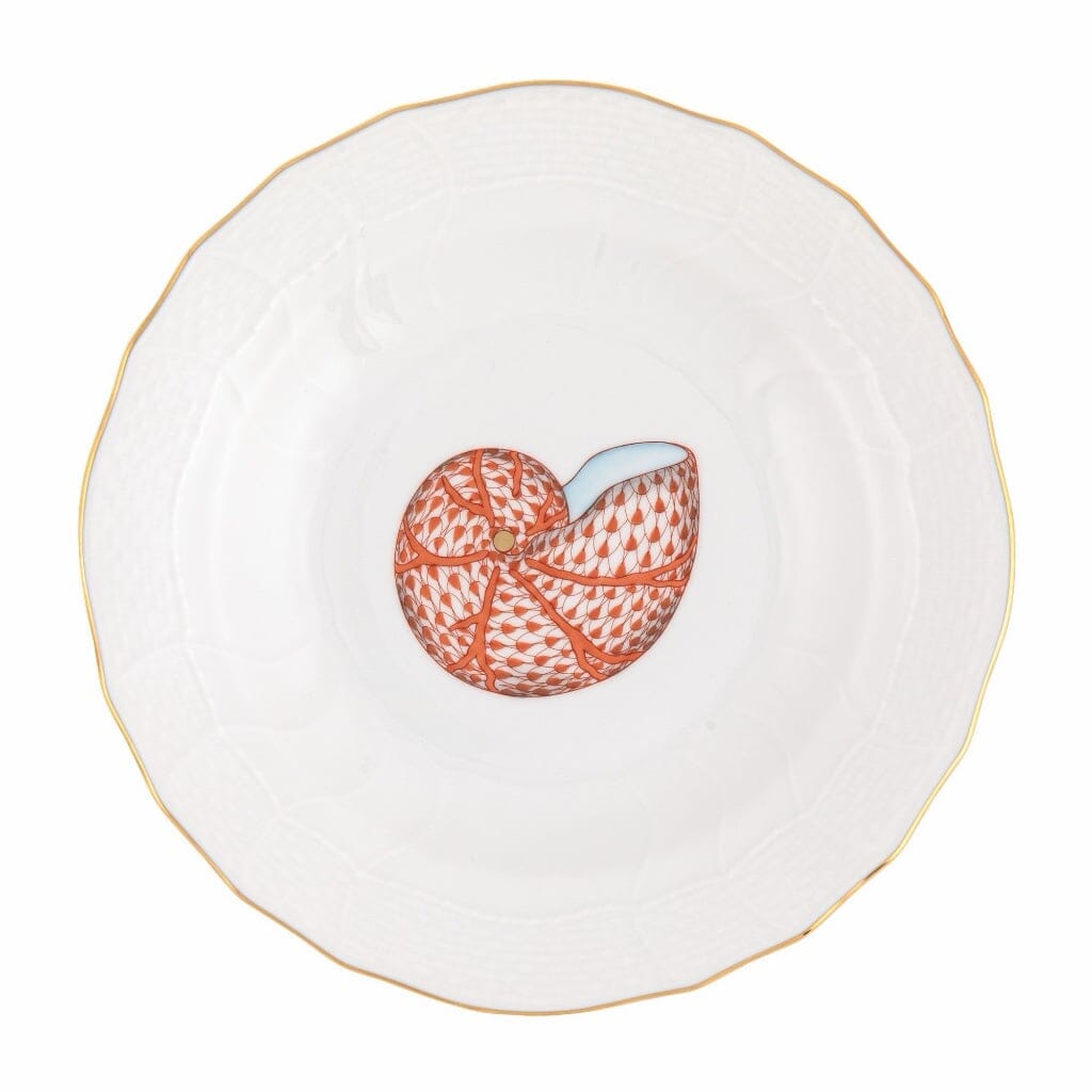 Herend Aquatic Dessert Plate - Rust Nautilus Dinnerware Herend 