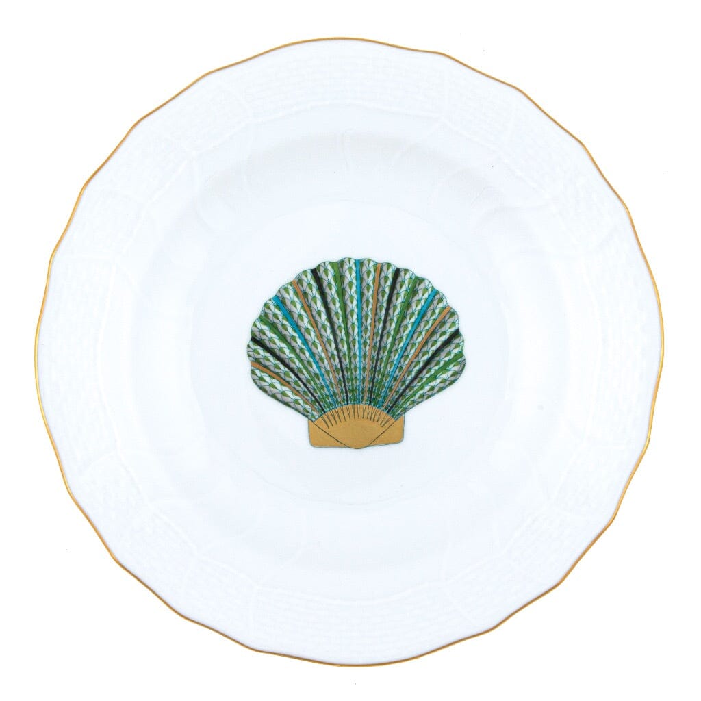 Herend Aquatic Dessert Plate - Green Scallop Shell Dinnerware Herend 