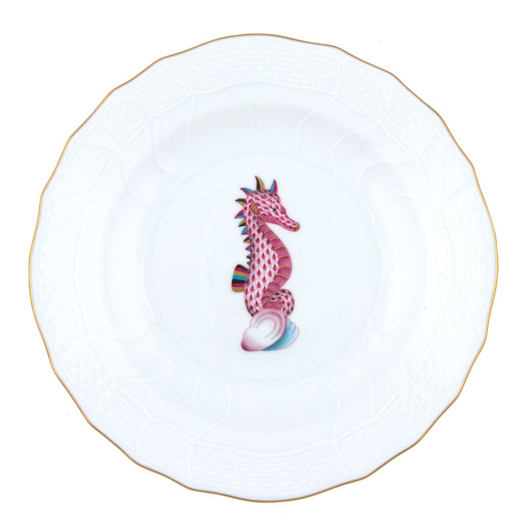 Herend Aquatic Dessert Plate - Raspberry Sea Horse Dinnerware Herend 