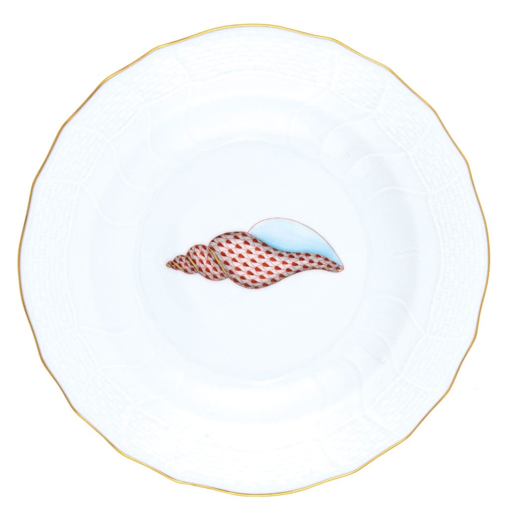 Herend Aquatic Dessert Plate - Rust Tulip Shell Dinnerware Herend 
