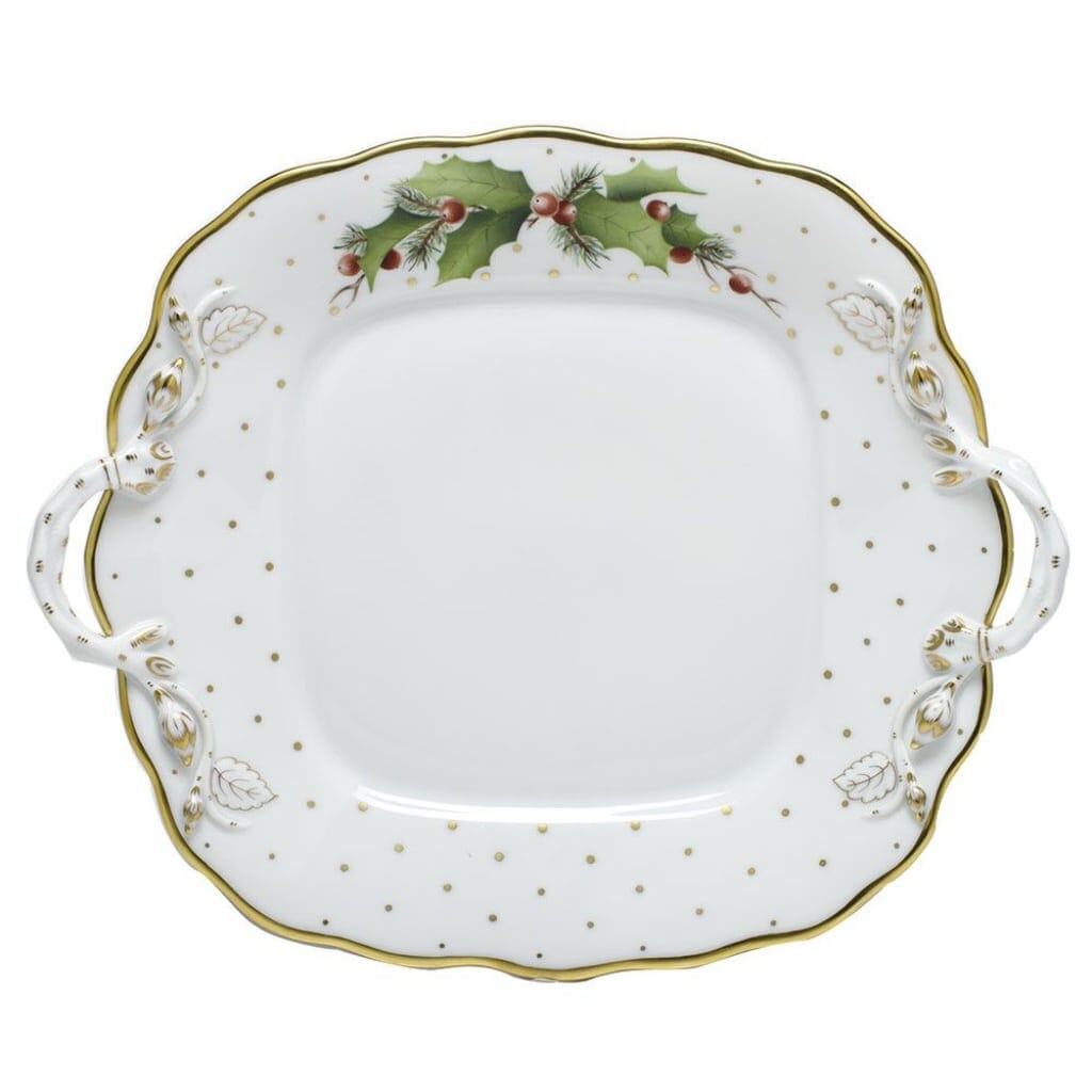 Herend Winter Shimmer Square Cake Plate With Handles Dinnerware Herend 