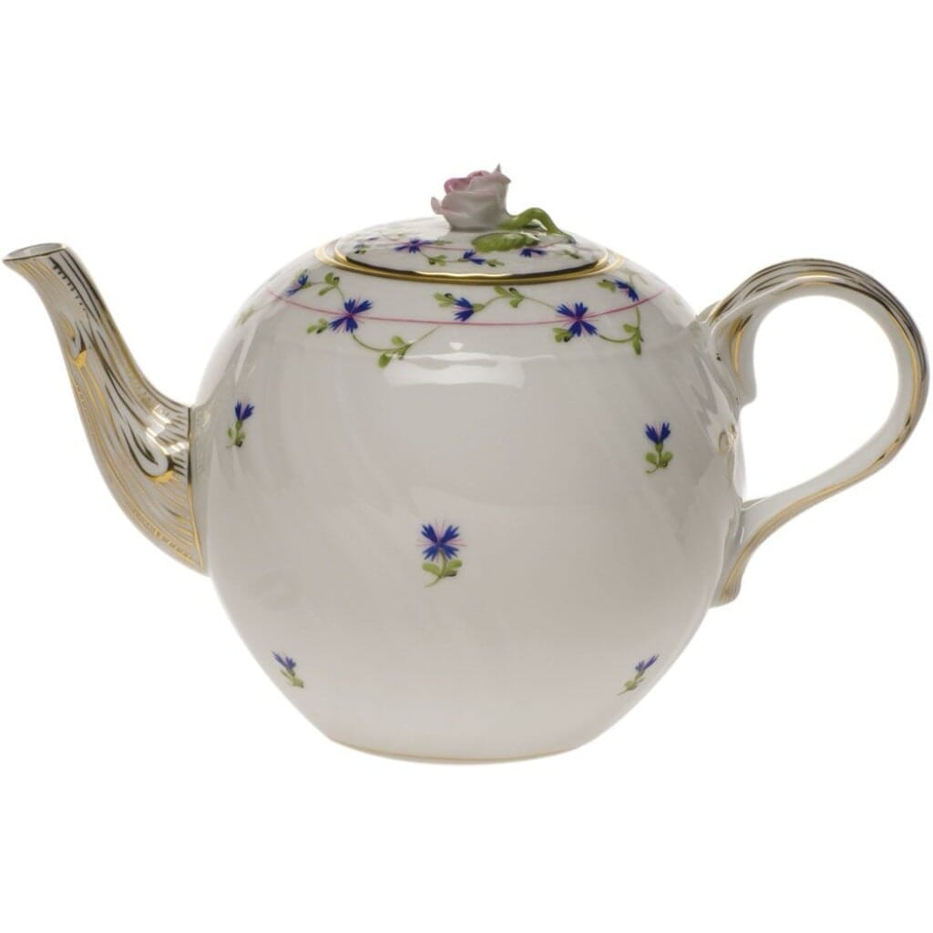 Herend Blue Garland Tea Pot With Rose Dinnerware Herend 