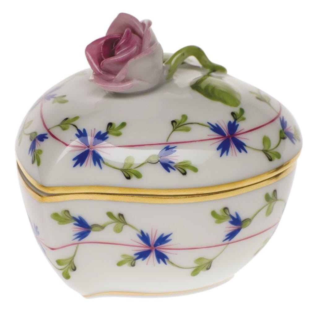 Herend Blue Garland Heart Bonbon With Rose Dinnerware Herend 