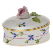 Herend Oval Box W/Rose Figurines Herend Blue Garland 