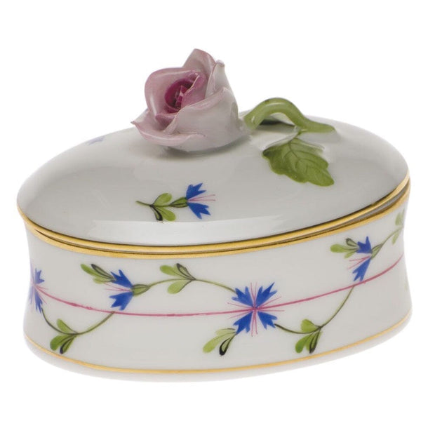 Herend Oval Box W/Rose Figurines Herend Blue Garland 