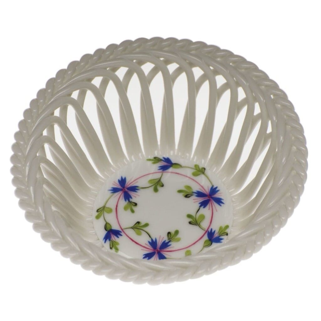 Herend Blue Garland Small Openwork Basket Dinnerware Herend 