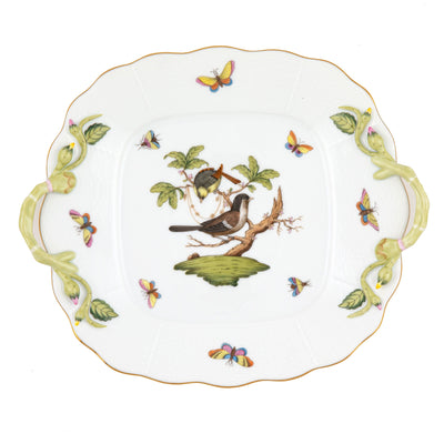Herend Rothschild Bird Square Cake Plate With Handles Dinnerware Herend 