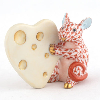 Herend Mouse With Heart Cheese Figurine Figurines Herend Rust 