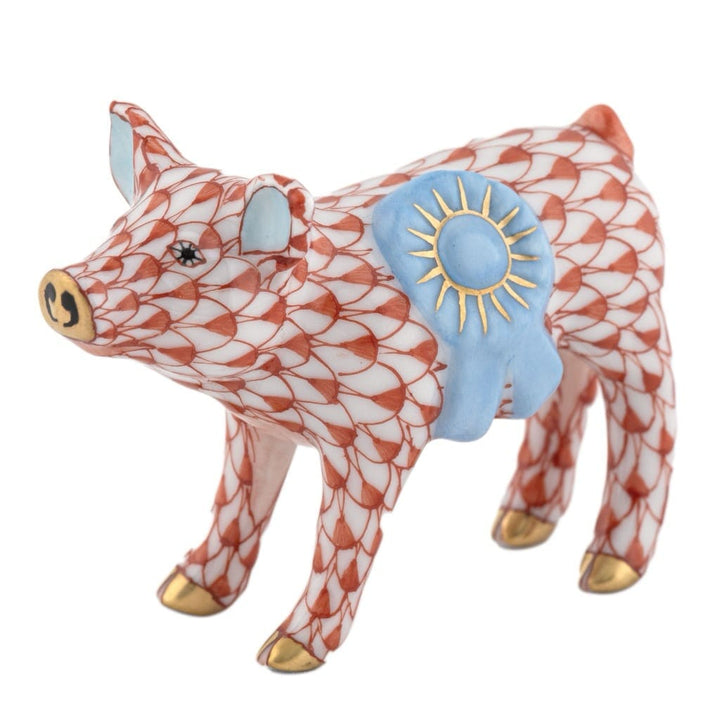 Herend Blue Ribbon Pig Figurine Figurines Herend Rust 