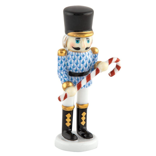 Herend Small Nutcracker With Candy Cane Figurine Figurines Herend Blue 