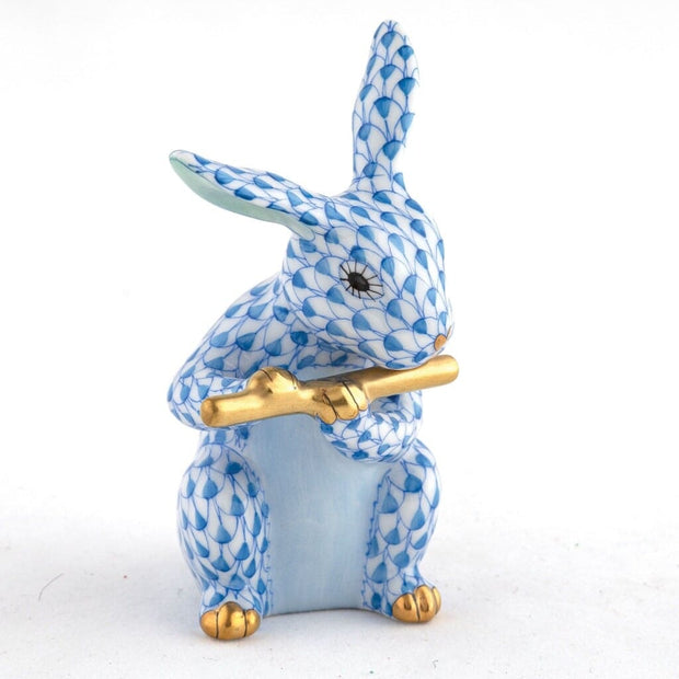 Herend Flute Bunny Figurine Figurines Herend Blue 
