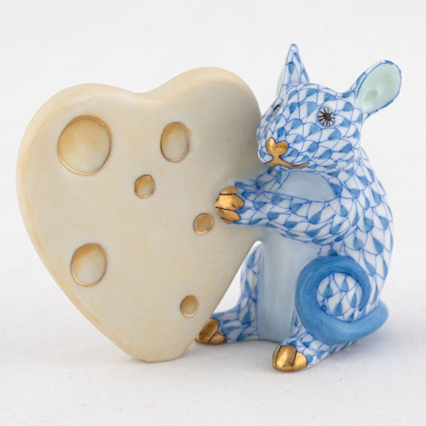 Herend Mouse With Heart Cheese Figurine Figurines Herend Blue 