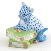 Herend Cat On Books Figurine Figurines Herend Blue 