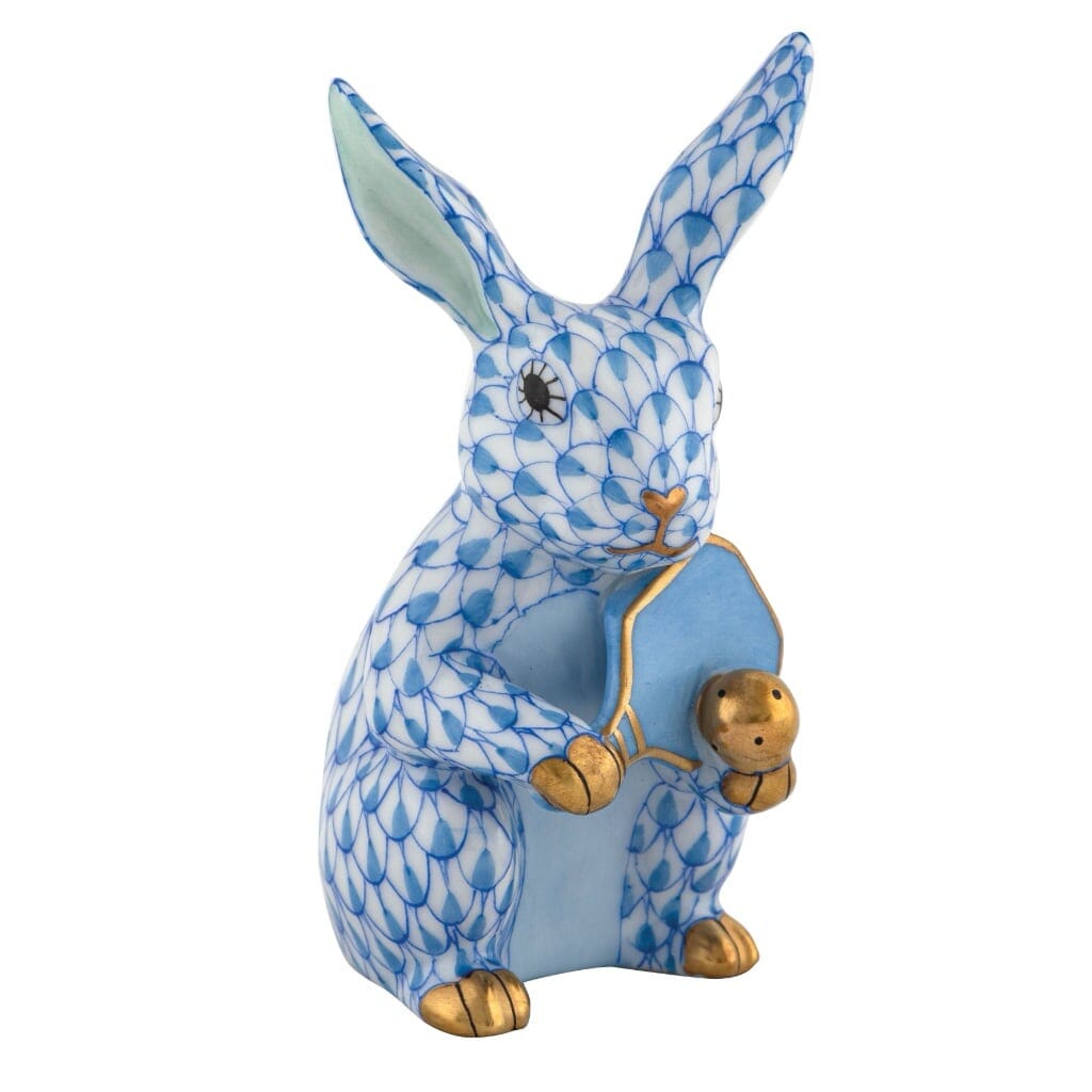 Herend Pickleball Bunny Figurine Figurines Herend Blue 