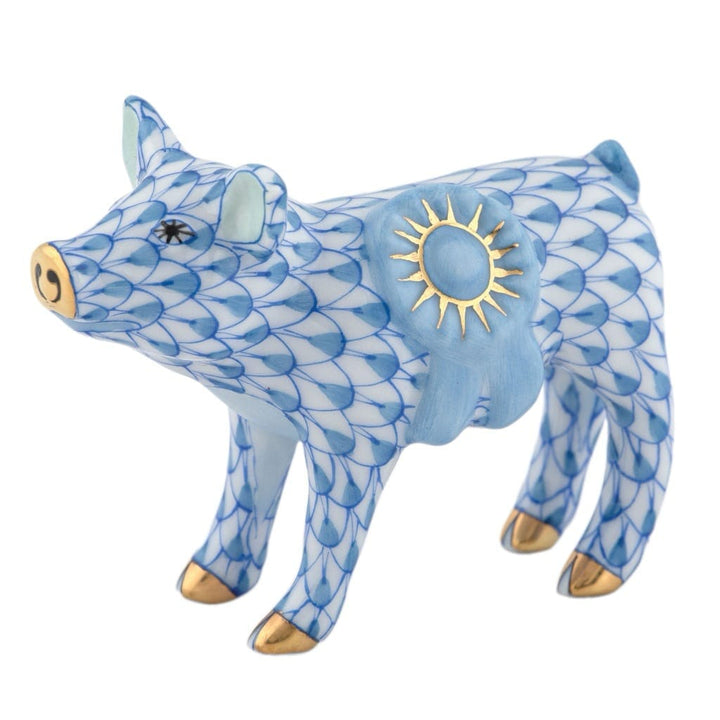 Herend Blue Ribbon Pig Figurine Figurines Herend Blue 