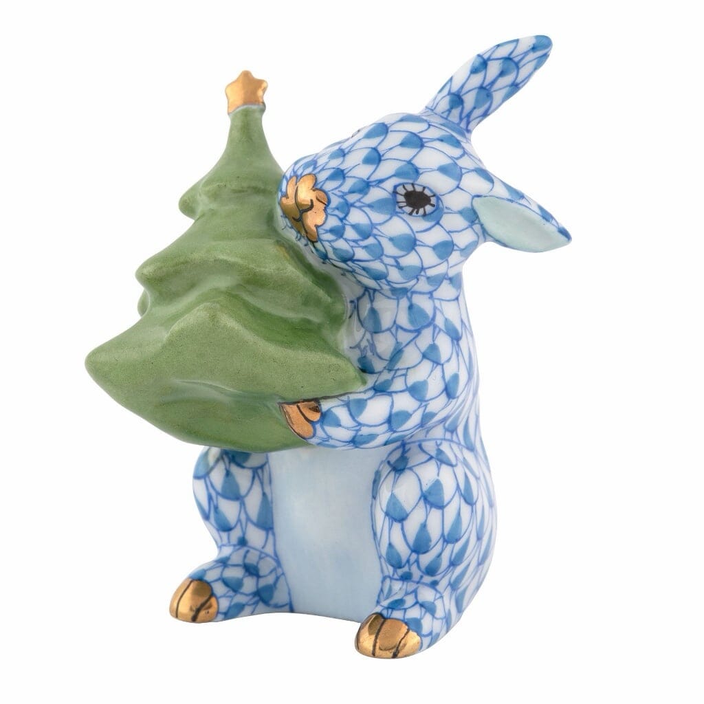 Herend Christmas Tree Bunny Figurine Figurines Herend Blue 