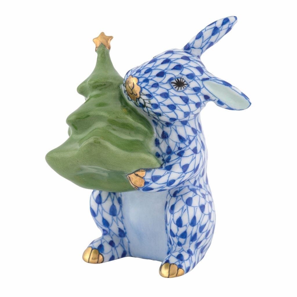 Herend Christmas Tree Bunny Figurine Figurines Herend Sapphire 