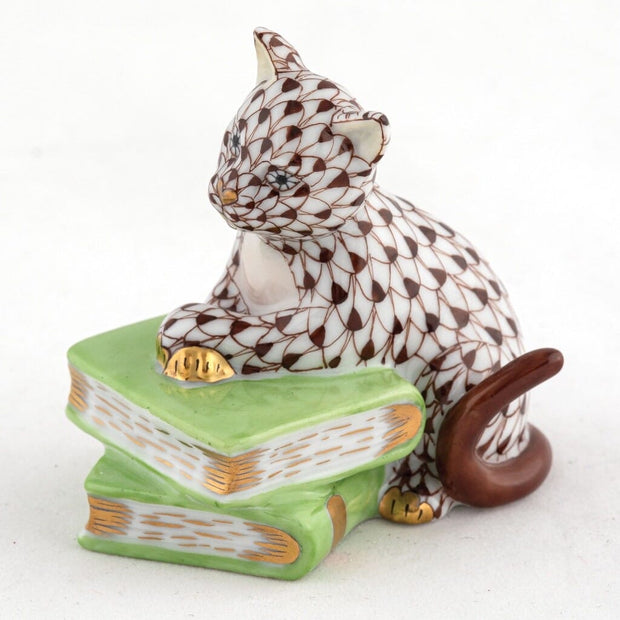 Herend Cat On Books Figurine Figurines Herend Chocolate 