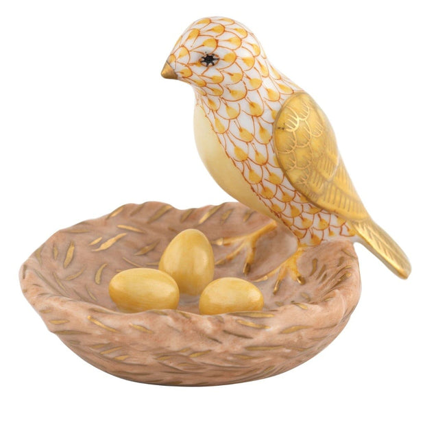 Herend Bird With Nest Figurine Figurines Herend Butterscotch 
