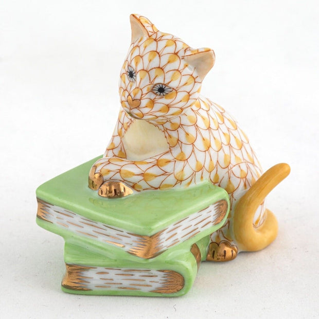 Herend Cat On Books Figurine Figurines Herend Butterscotch 