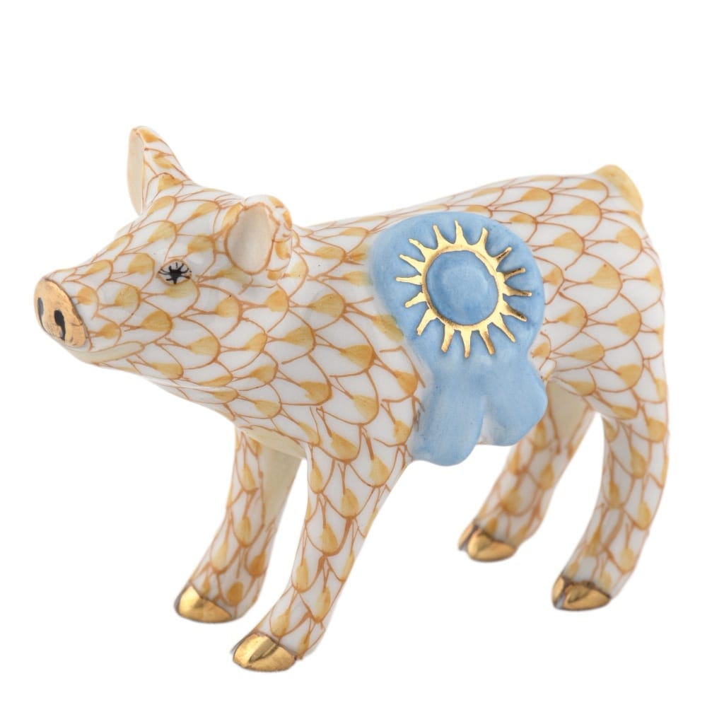 Herend Blue Ribbon Pig Figurine Figurines Herend Butterscotch 