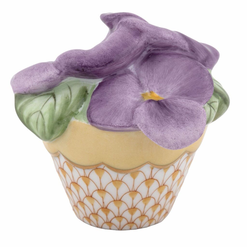 Herend Pansies In Flowerpot Figurines Herend Butterscotch 