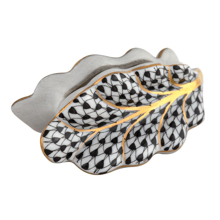 Herend Leaf Place Card Holder Figurines Herend Black 