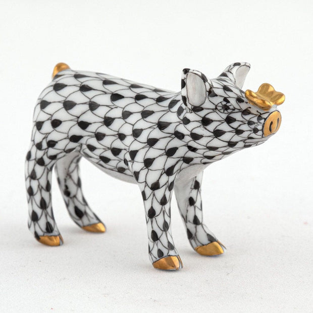 Herend Pig With Butterfly Figurine Figurines Herend 