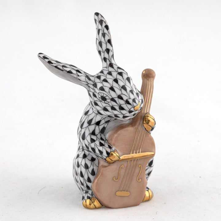 Herend Cello Bunny Figurine Figurines Herend Black 