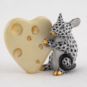 Herend Mouse With Heart Cheese Figurine Figurines Herend Black 