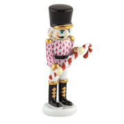 Herend Small Nutcracker With Candy Cane Figurine Figurines Herend Raspberry (Pink) 