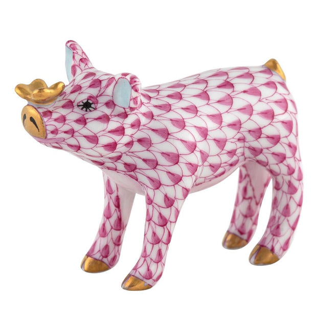 Herend Pig With Butterfly Figurine Figurines Herend Raspberry (Pink) 