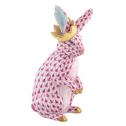 Herend Bunny With Crown Figurine Figurines Herend Raspberry (Pink) 