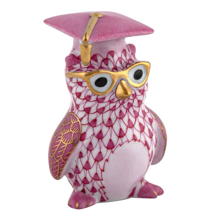 Herend Graduation Owl Figurine Figurines Herend Raspberry 