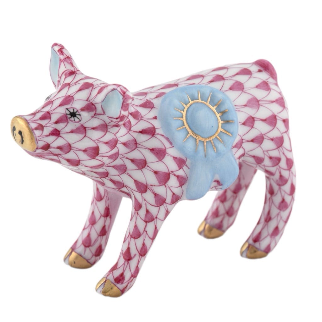 Herend Blue Ribbon Pig Figurine Figurines Herend Raspberry 