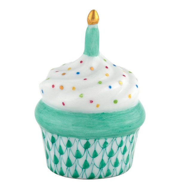 Herend Cupcake With Candle Figurine Figurines Herend Green 