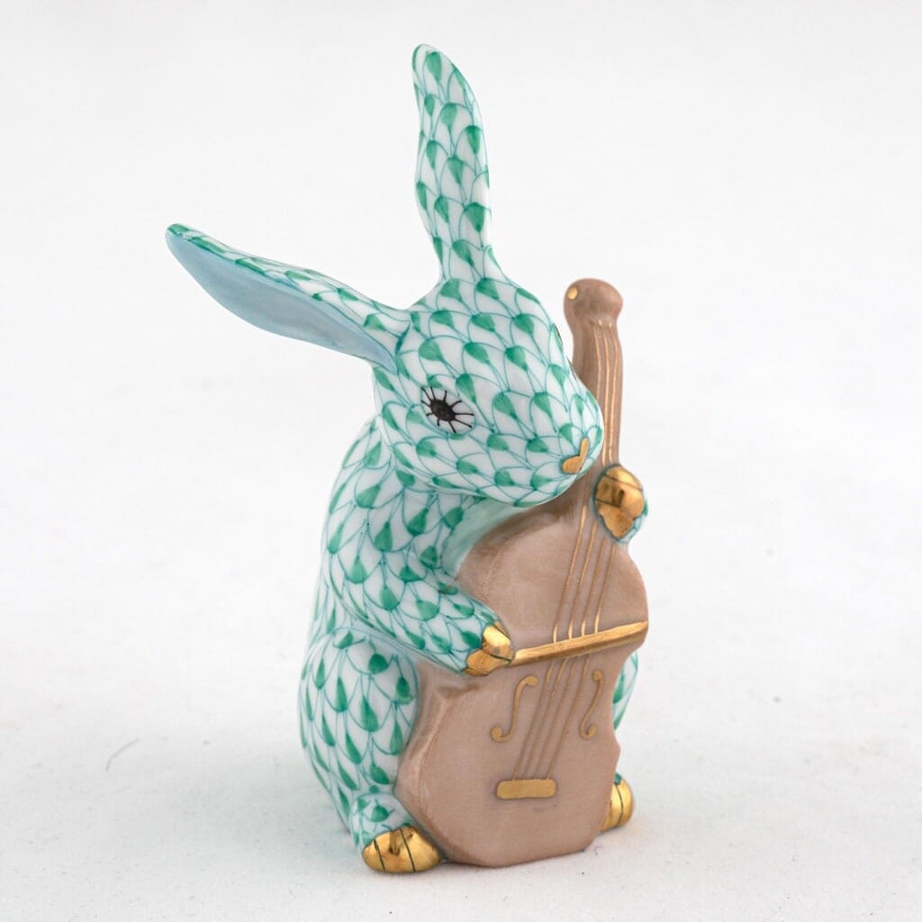 Herend Cello Bunny Figurine Figurines Herend Green 