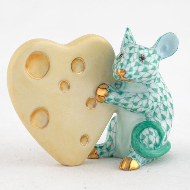 Herend Mouse With Heart Cheese Figurine Figurines Herend Green 