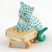 Herend Cat On Books Figurine Figurines Herend Green 