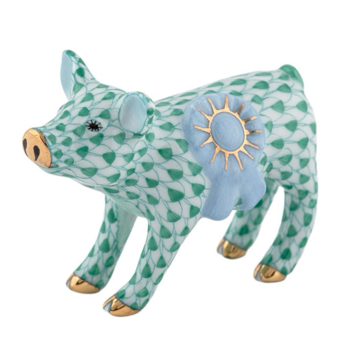 Herend Blue Ribbon Pig Figurine Figurines Herend Green 