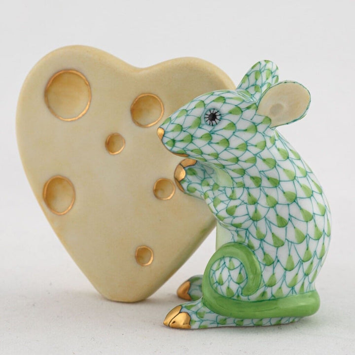 Herend Mouse With Heart Cheese Figurine Figurines Herend 