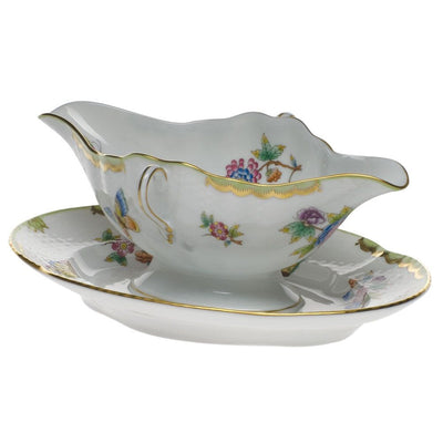 Herend Queen Victoria Gravy Boat With Fixed Stand Dinnerware Herend Green 