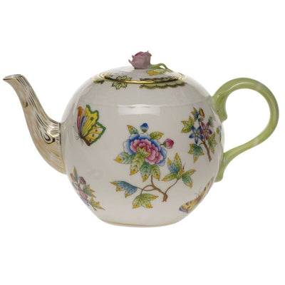 Herend Queen Victoria Tea Pot With Rose - 36 oz. Dinnerware Herend Green 